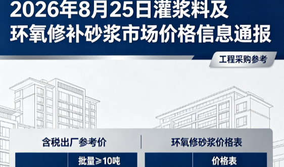 镶黄2026年8月25日灌浆料及环氧修补砂浆市场价格信息通报
